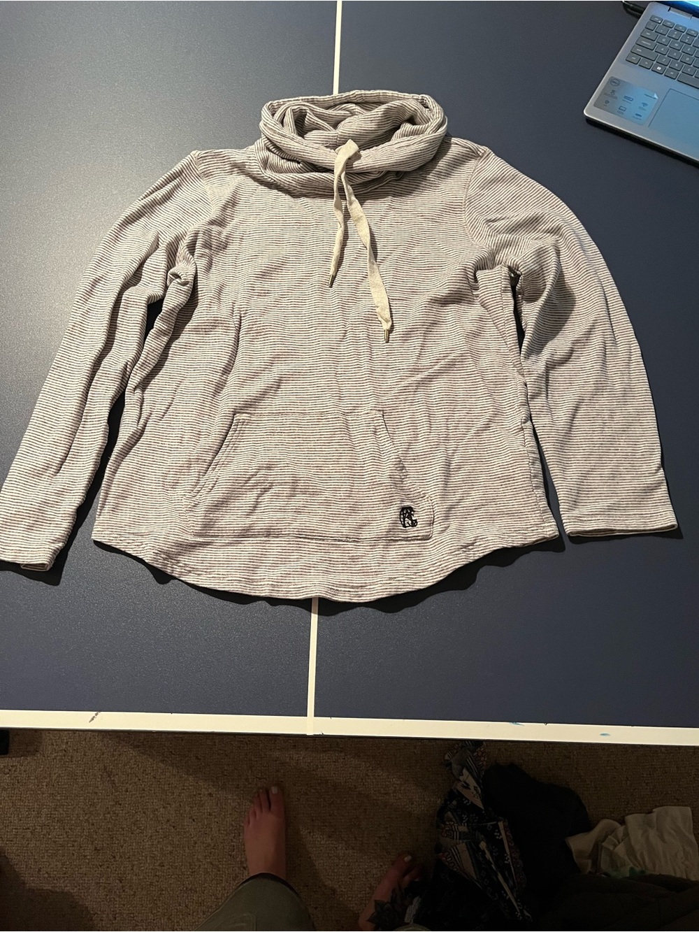 Chaps White and Gray Striped Cowl Neck Pullover